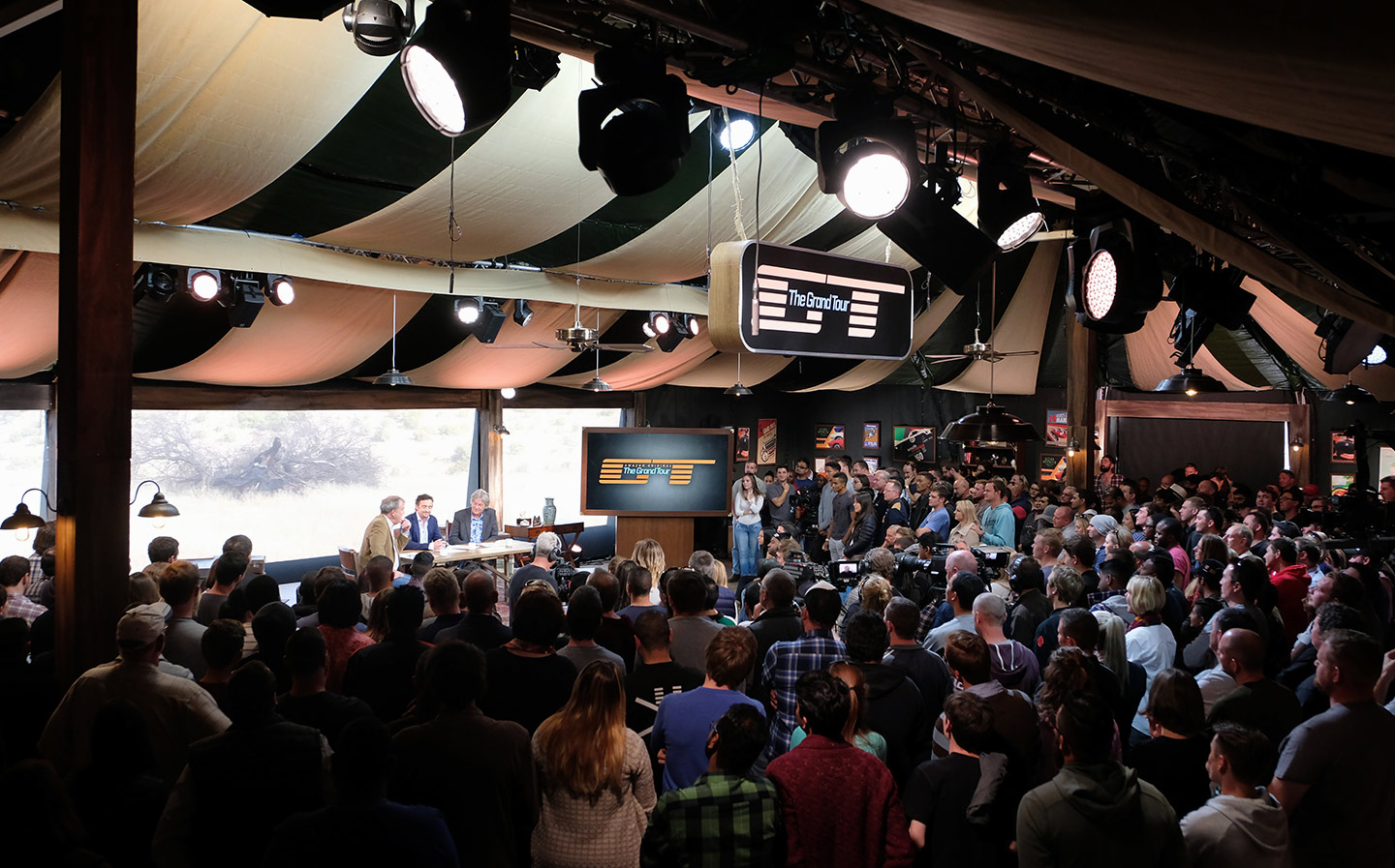 THE WANDERERS Hammond with Clarkson and May with South African fans in The Grand Tour tent