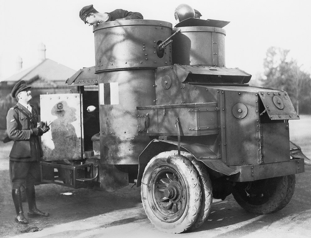 A First World War Armoured Car - c1914. (Photo by Past Pix/SSPL/Getty Images)