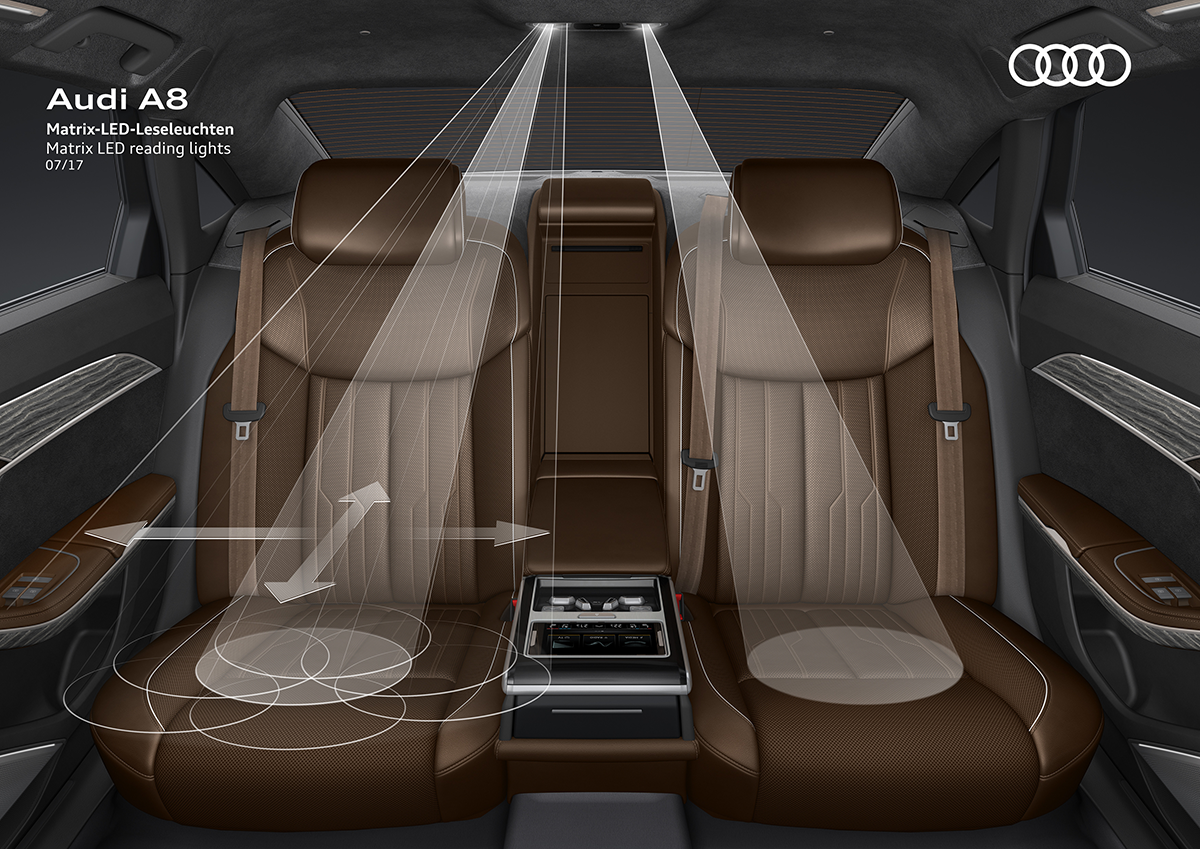 2018 Audi A8 matrix LED reading lights for rear seats - Jeremy Clarkson review