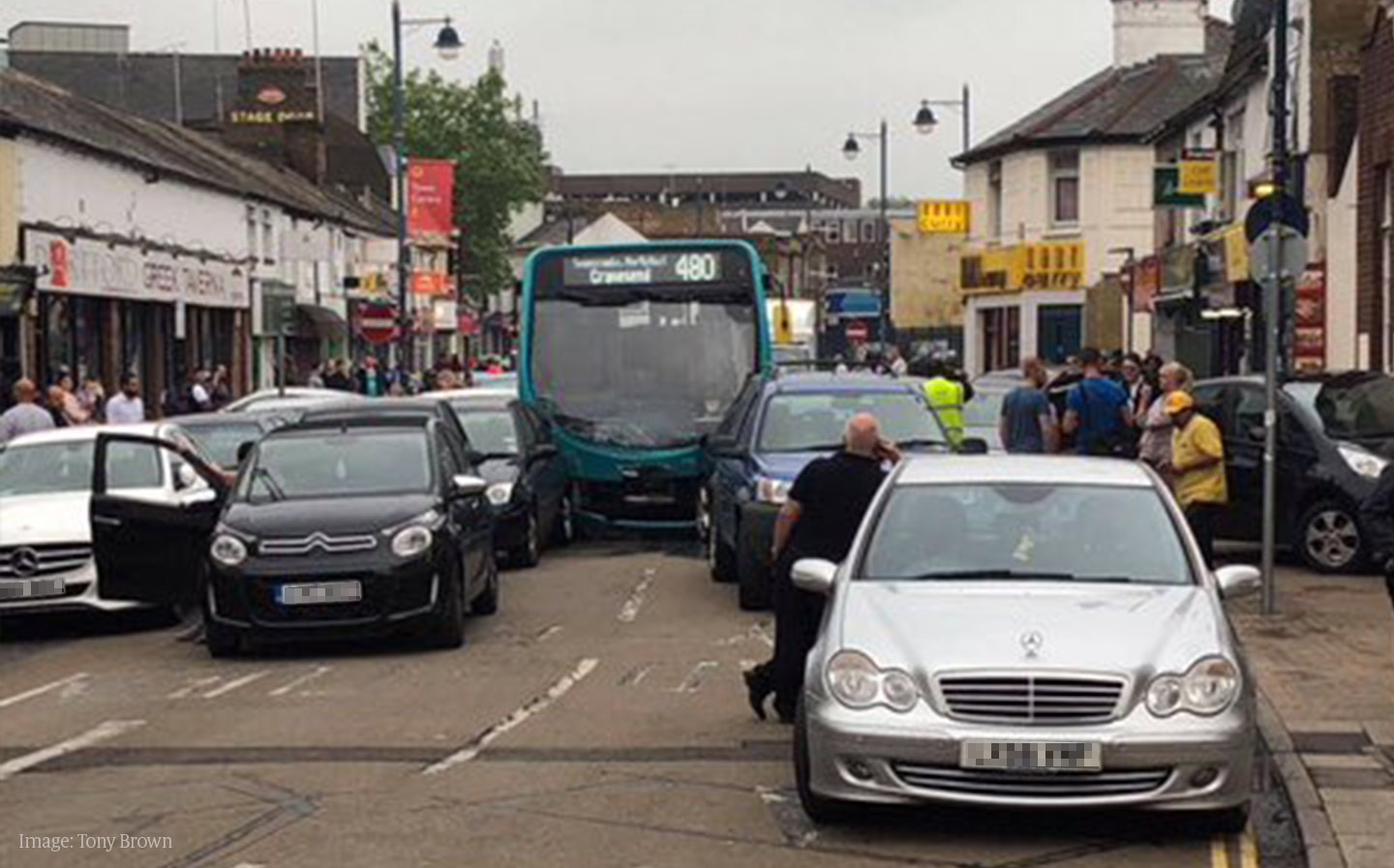 Bus driver leaves trail of devastation after Dartford crash. Copyright: Tony Brown