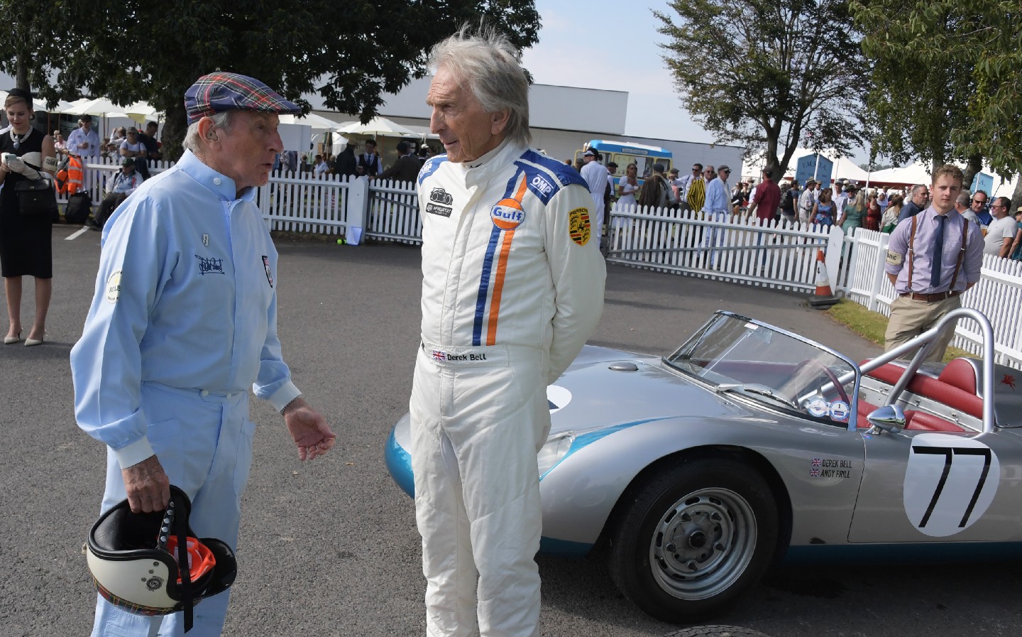 Jackie Stewart and Derek Bell at the 2021 Goodwood Revival