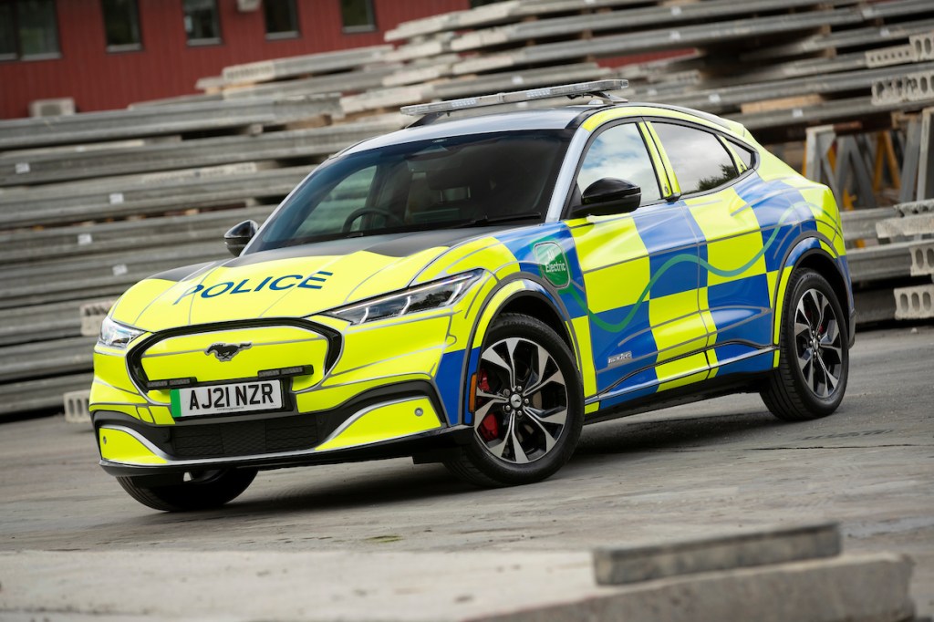 A Ford Mustang Mach-E police car at Safeguard SVP, Earls Colne, Essex