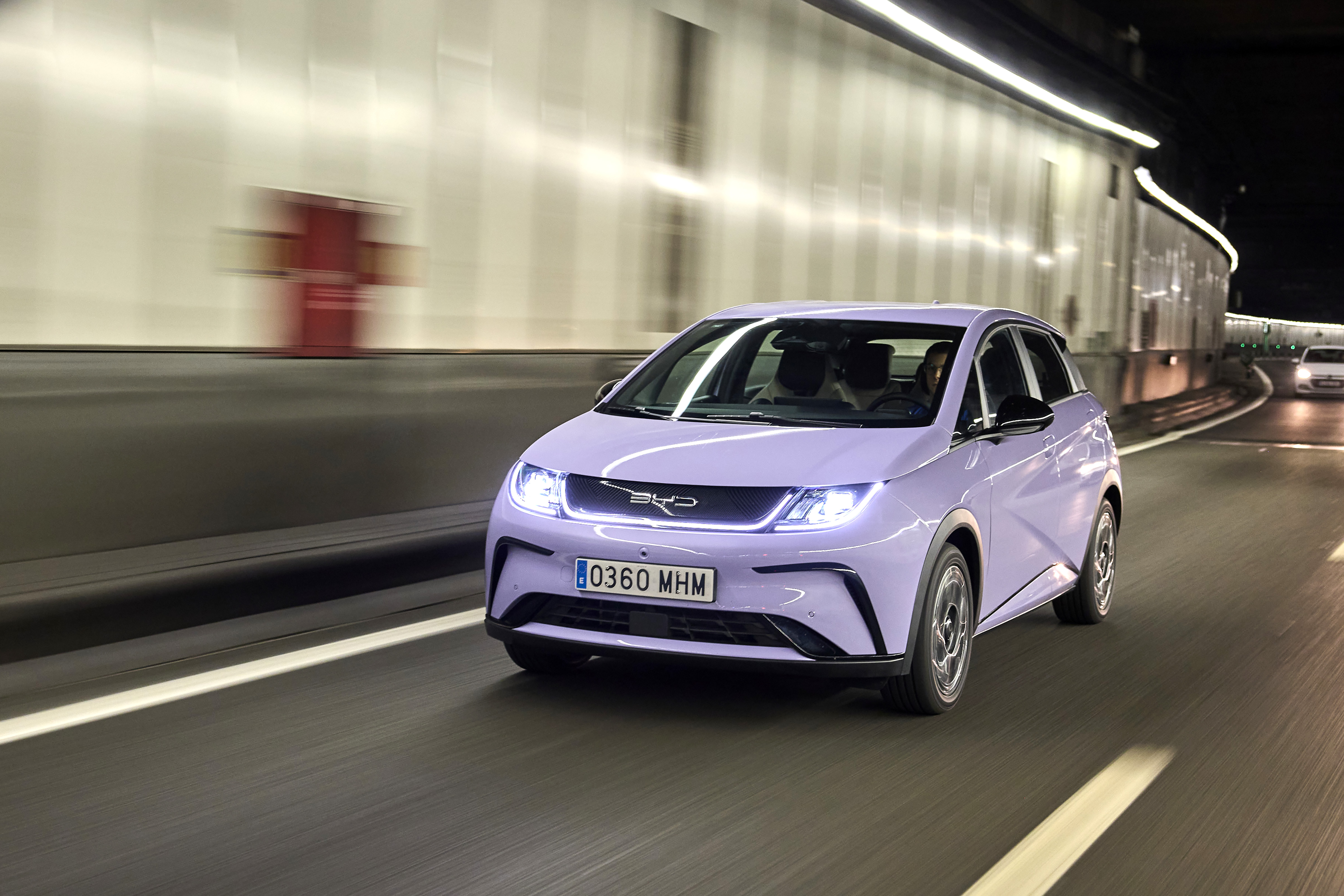 BYD Dolphin driving through tunnel