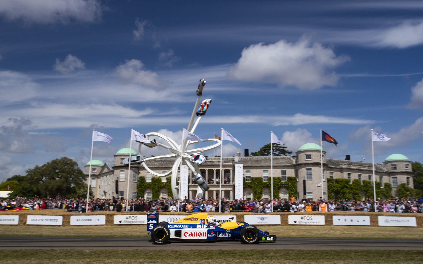 Sebastian Vettel in his ex-Nigel Mansell Williams FW14B at the 2023 Festival of Speed. Ph. by Drew Gibson.